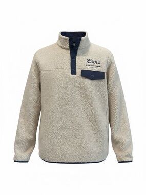 Coors Men's Cream Sherpa Zip-Up Pullover with Navy Trim